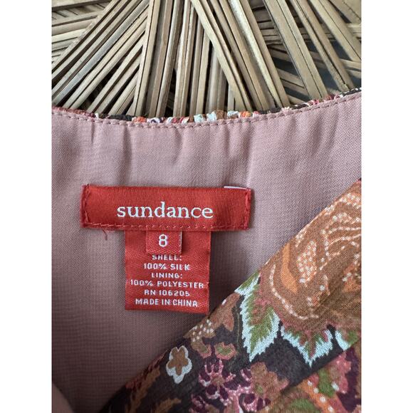 Sundance Silk Orange Brown Green Fall Autumn Paisley Y2K Midi Dress SIZE 8 - Picture 7 of 10